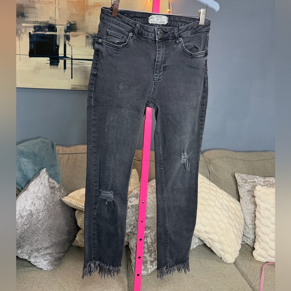 Free People Black Distressed Skinny Jeans Raw Hem W27